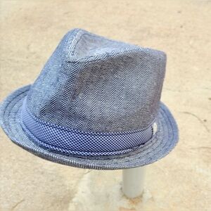 Trevero Fedora Mens Size L/XL Light Blue Herringbone Linen Blend Hipster Hat Cap